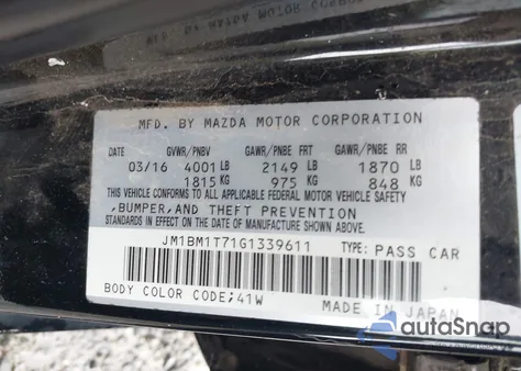 2016 Mazda Mazda3 I Sport from USA, damaged, VIN JM1BM1T71G1339611